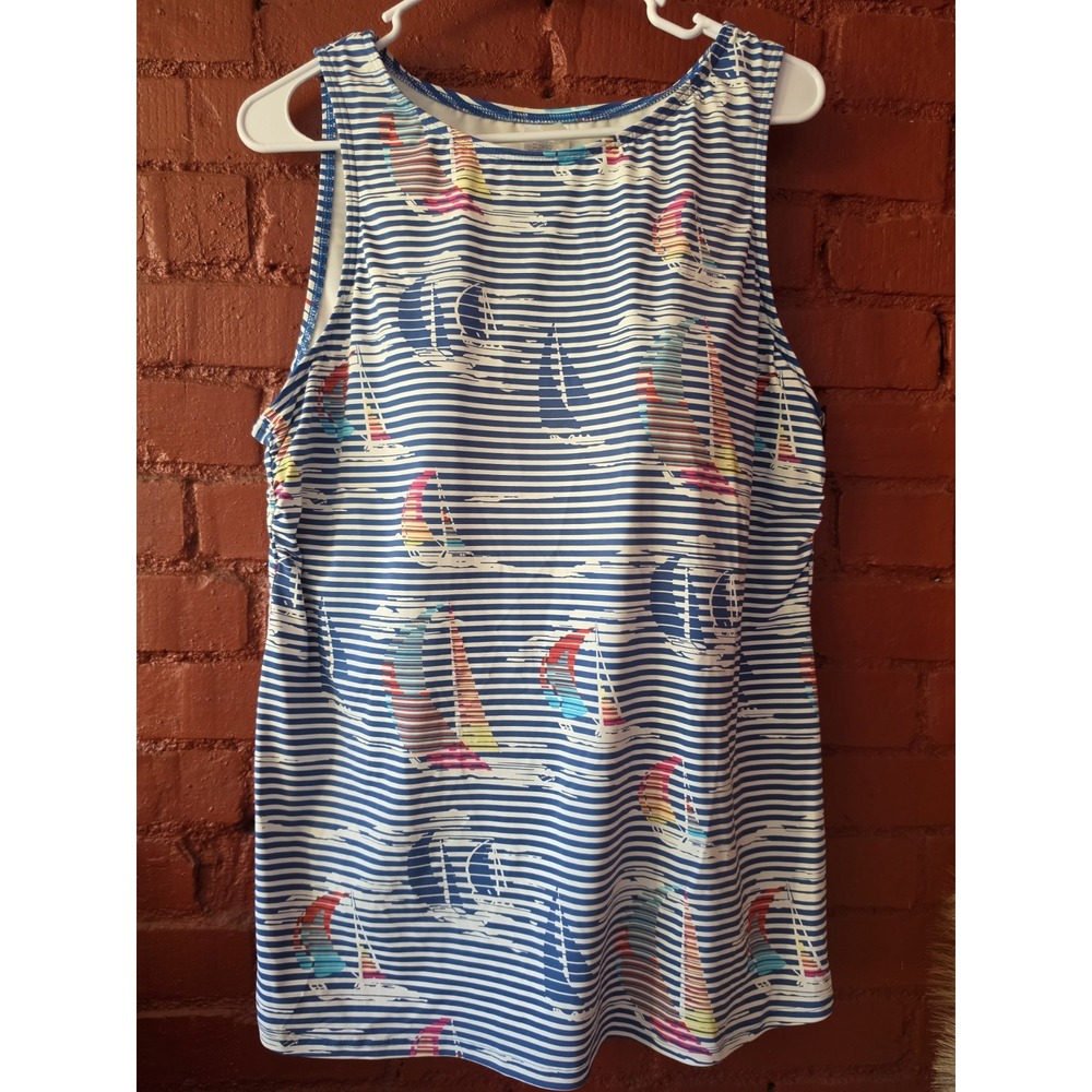 Tankini Swim Top Womens 18 Lands End Sailboat Nautical Striped Sleeveless...